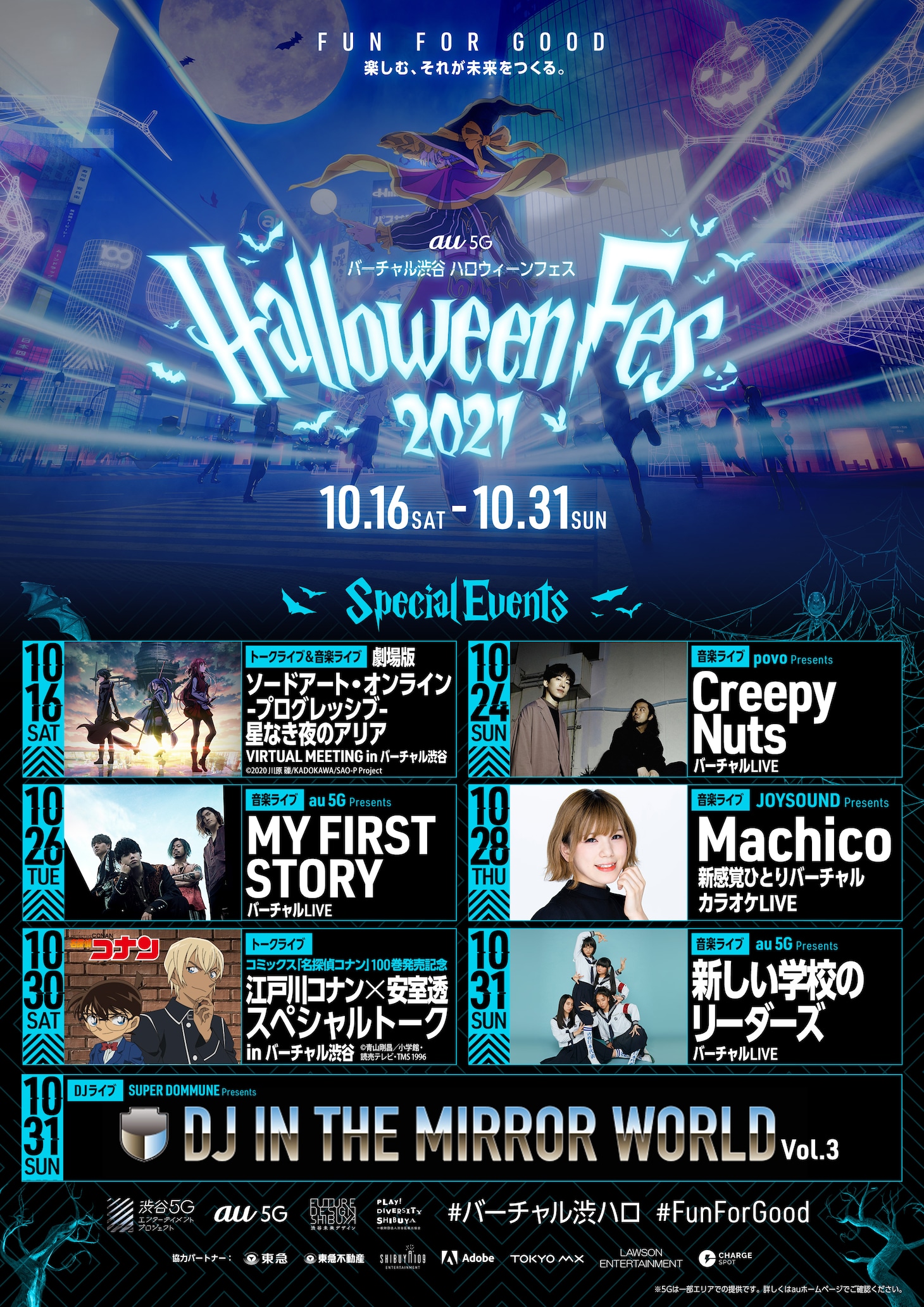 「バーチャル渋谷 au 5G ハロウィーンフェス 2021」の概要。