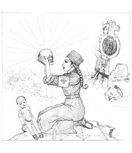 「画業40周年記念 丸尾末廣大原画展『NEXT ONE』」の展示作品。