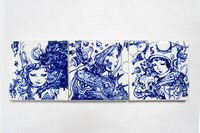 「えタイル」3種。タイル本来の使い方はもちろん、コースターなどにも利用できる。