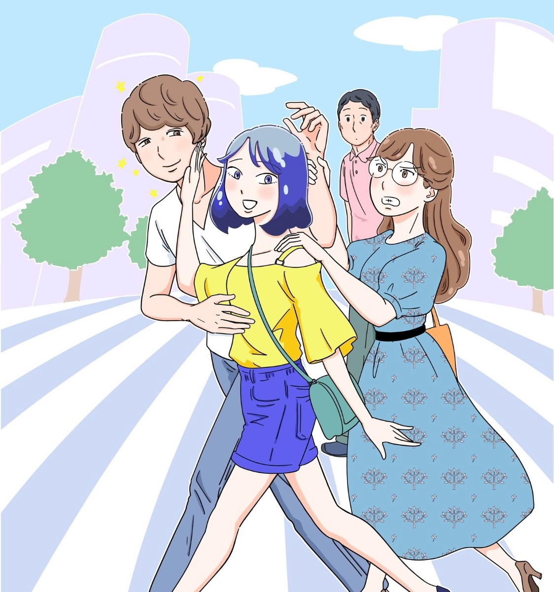 瀧波ユカリ「わたしたちは無痛恋愛がしたい ～鍵垢女子と星屑男子とフェミおじさん～」イラスト