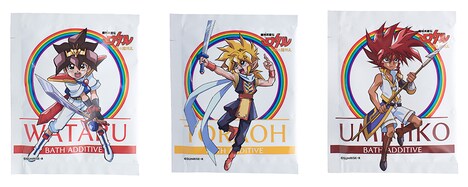 左から「魔神英雄伝ワタル 七魂の龍神丸 入浴剤 戦部ワタル」「魔神英雄伝ワタル 七魂の龍神丸 入浴剤 虎王」「魔神英雄伝ワタル 七魂の龍神丸 入浴剤 海火子」。(c)サンライズ・R