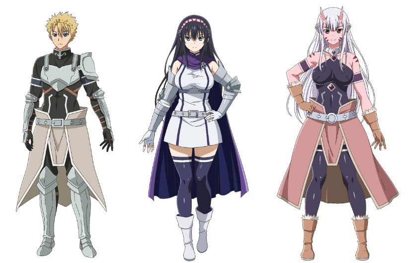TVアニメ「ピーター・グリルと賢者の時間」キャラクタービジュアル。左からピーター・グリル、ルヴェリア・サンクトゥス、リサ・アルパカス。