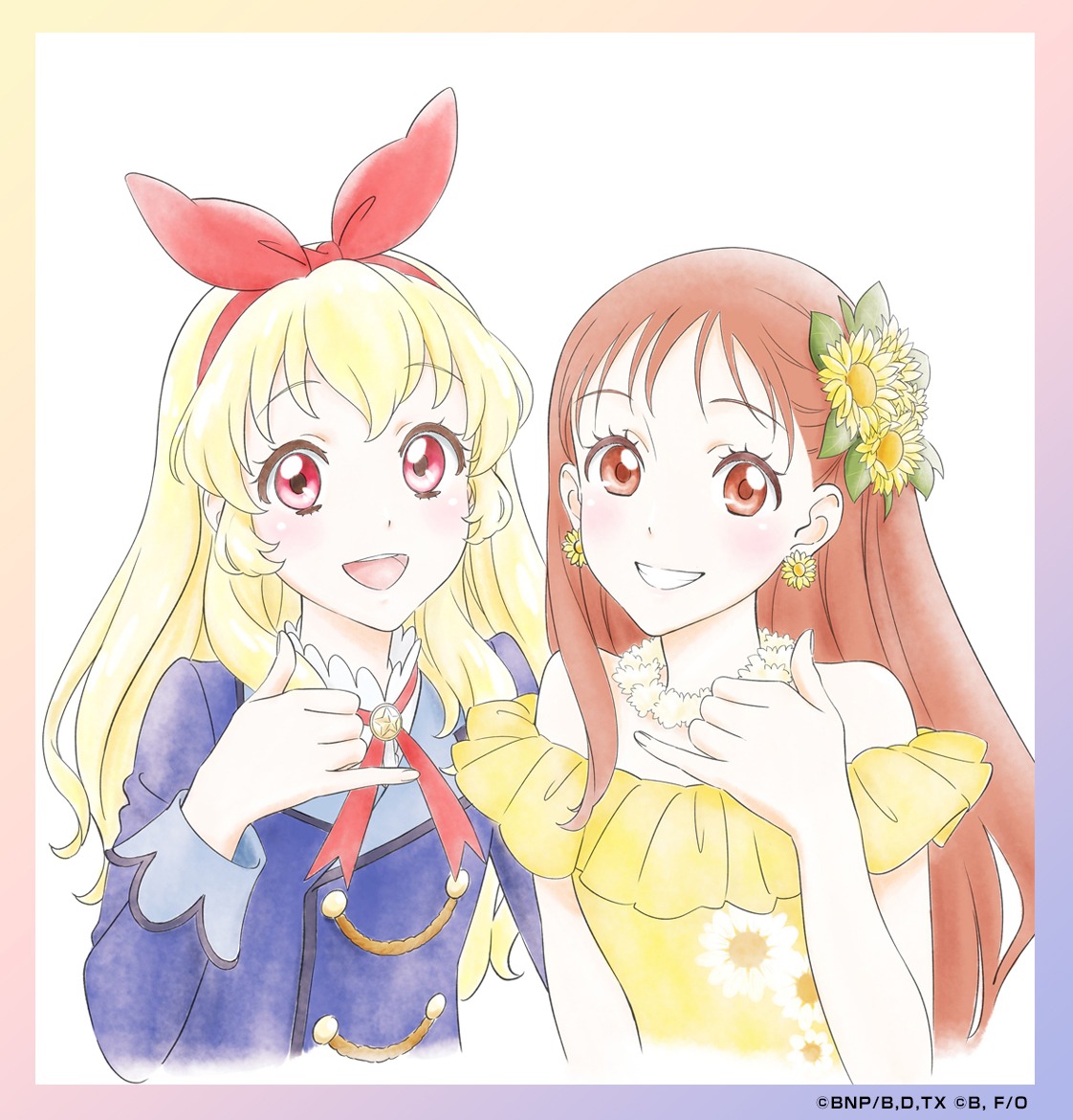 映画「フラ・フラダンス」とTVアニメ「アイカツ！」のコラボイラスト。(c)BNP, FUJITV/おしゃれサロンなつなぎ (c)BNP/BANDAI, DENTSU, TV TOKYO
