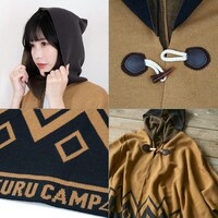 「五泉ニット mino（みの） 志摩リン焚火ポンチョ」着用イメージ