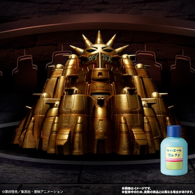 「無敵要塞ザイガス」のフィギュアとケハエールアルファをモチーフにしたヘアオイル。