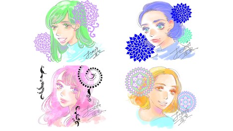 おかざき真里による「ずっと独身でいるつもり？」キャストの似顔絵。