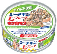 「キン肉マン」のキャラクターが描かれた「オイル不使用 シーチキンLフレーク」。