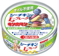 「キン肉マン」のキャラクターが描かれた「オイル不使用 シーチキンLフレーク」。