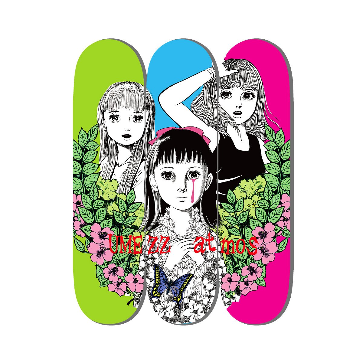 atmos コラボ 楳図かずお 美少女 3P SKATE DECKS スケボー｜家具 