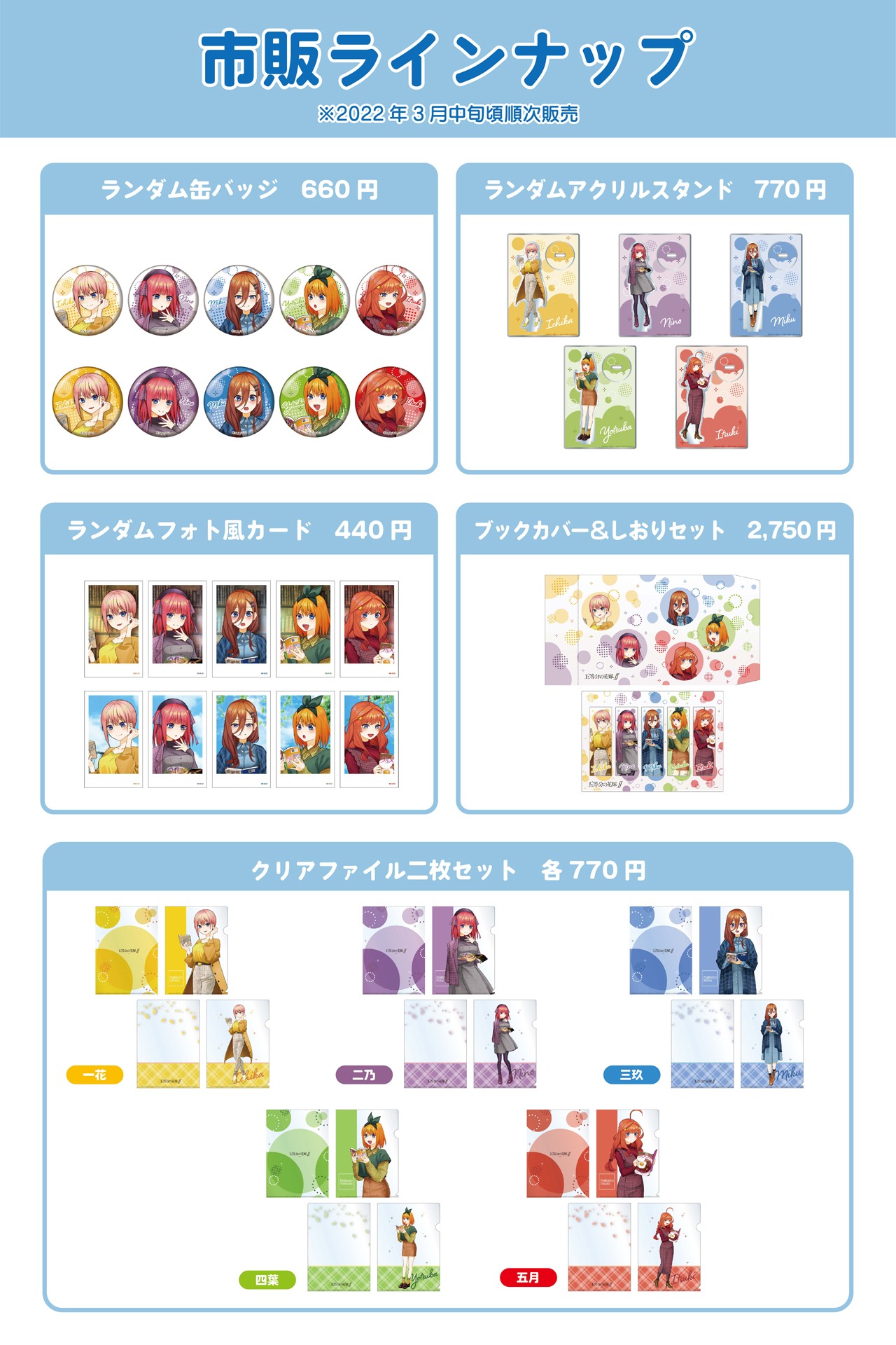 市販されるグッズの一覧。