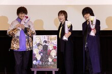 TVアニメ「薔薇王の葬列」の先行上映会とキャストトークショーより。左からヘンリー役の緑川光、リチャード役の斎賀みつき、ヨーク公爵リチャード役の速水奨。