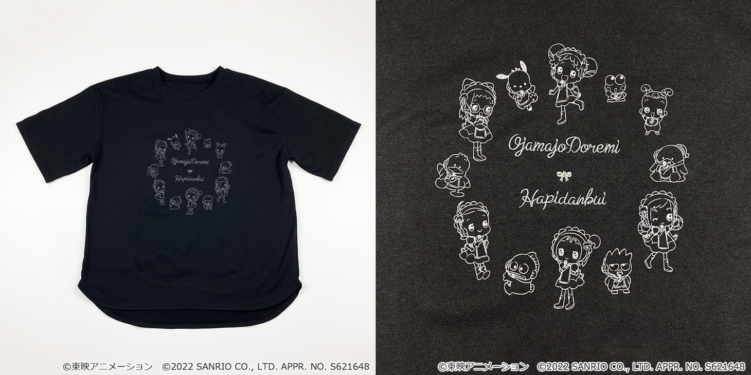 「おジャ魔女どれみ×はぴだんぶい チュニックTシャツ」ブラック