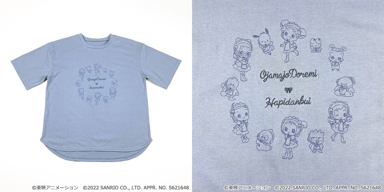 「おジャ魔女どれみ×はぴだんぶい チュニックTシャツ」ウスアオ