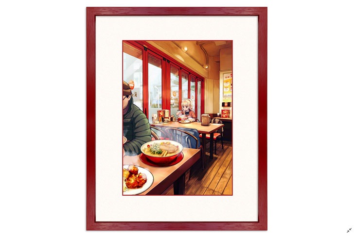 「ラーメン大好き小泉さん」の複製原画「ラーメンこってり小泉さん唐揚げセット」。