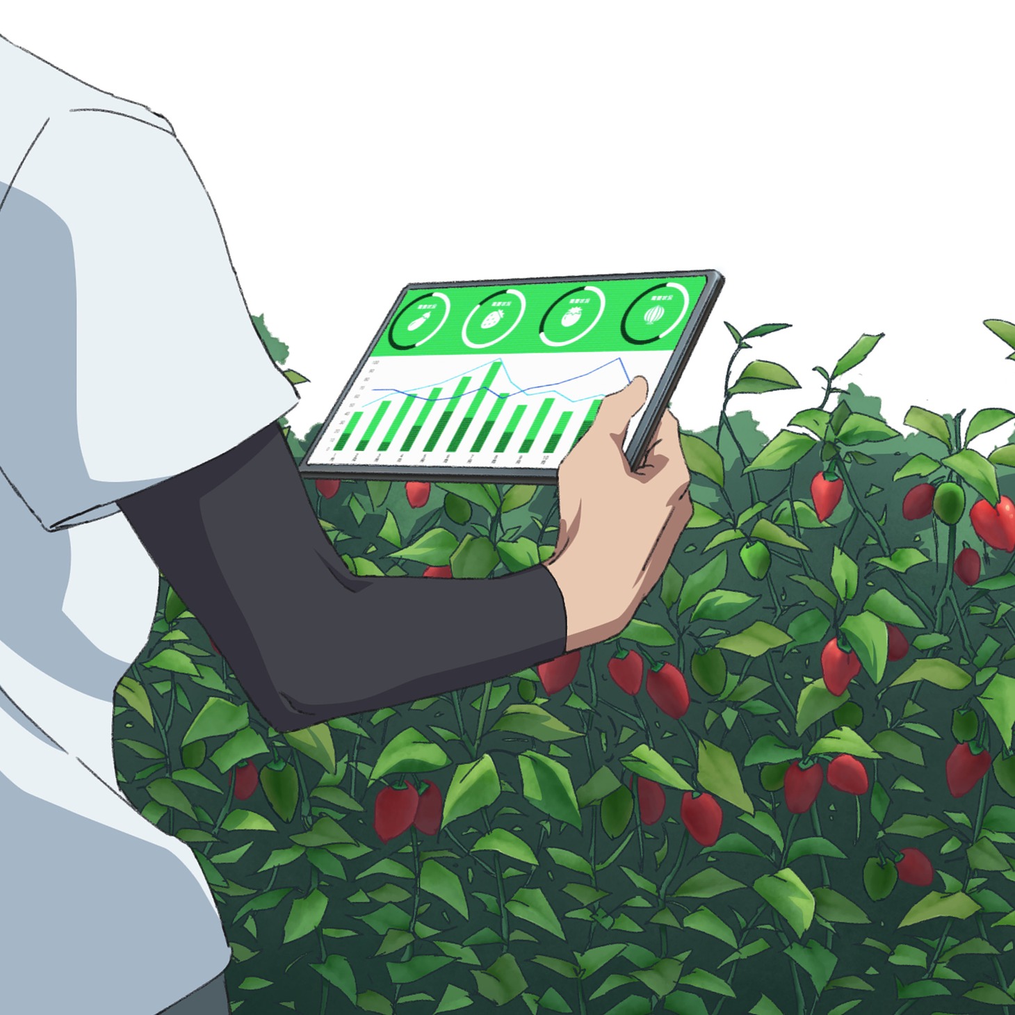 作中で行われている「スマート農業」の様子。 (c)2022 KYOCERA Corporation