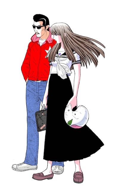 「湘南爆走族 ファースト フラッグ」に登場する茂岡義重と桃山マコ。