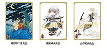 左から細野不二彦が描いた和泉守兼定（「刀剣乱舞-ONLINE-アンソロジーコミック 刀剣乱舞-ONLINE-絆」収録）、魔夜峰央が描いた鶴丸国永（「刀剣乱舞-ONLINE-アンソロジーコミック ～誉！～ 」収録）、山下和美が描いた山鳥毛（「刀剣乱舞-ONLINE- コミックアンソロジー ～刀剣男士春和～」収録）。