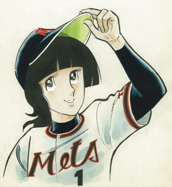 野球狂の詩」のイラスト。 (c)水島プロダクション - 水島新司が82歳で 水島新司 直筆サイン色紙 野球狂の詩 北の狼南の虎 イラスト入り