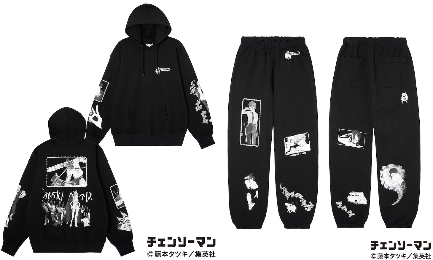 左は「X-girl × CHAINSAW MAN SWEAT HOODIE」、右は「X-girl × CHAINSAW MAN SWEAT PANTS」。