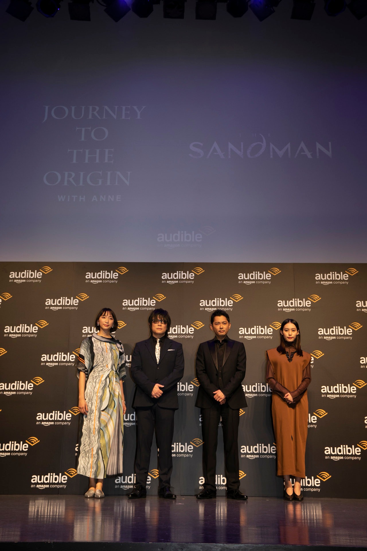 左から杏、森川智之、今井翼、南沙良。