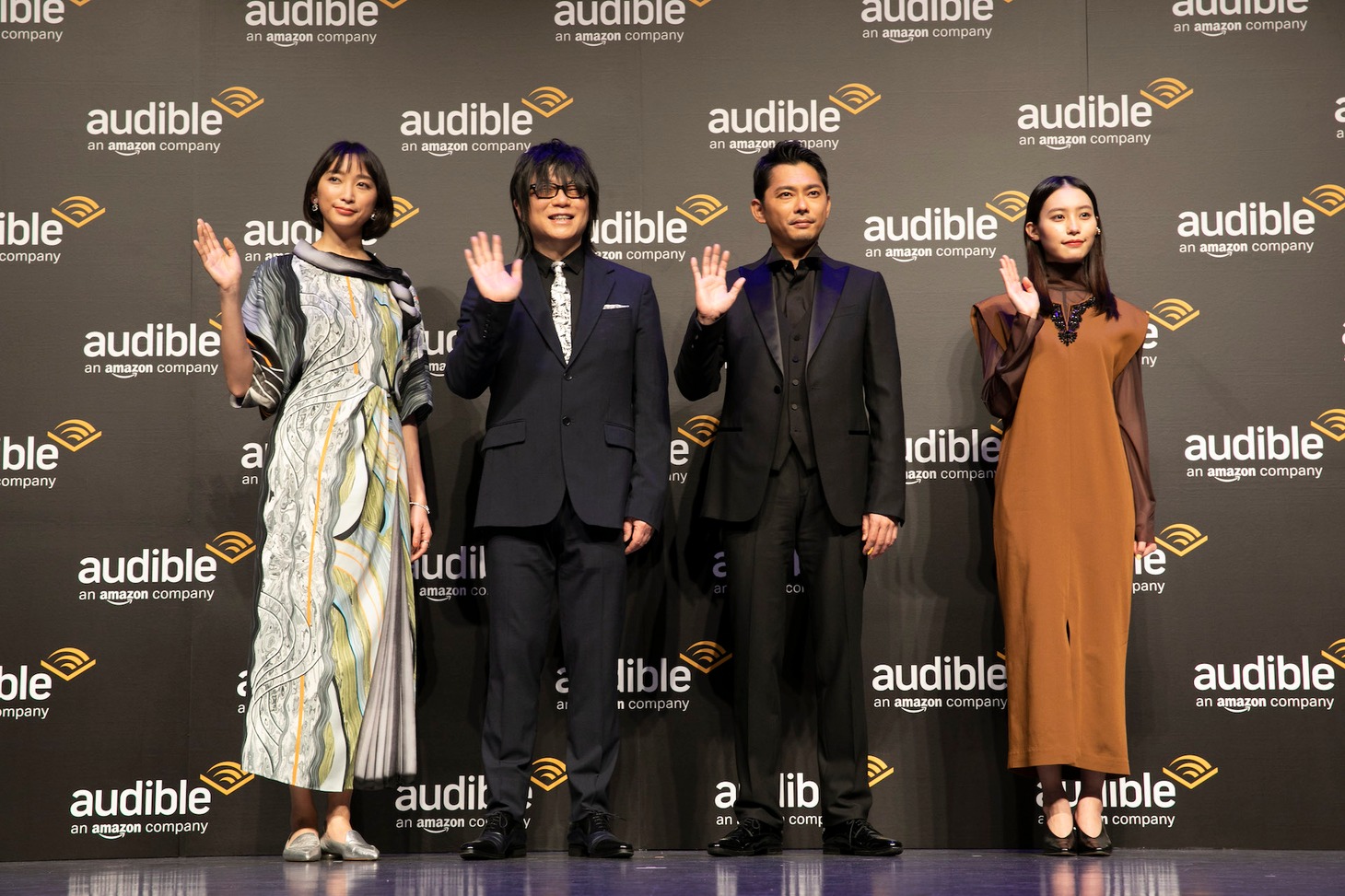左から杏、森川智之、今井翼、南沙良。