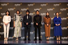 左からAudible事業部の宮川もとみ氏、杏、森川智之、今井翼、南沙良、Audible事業部の逢坂志麻氏。