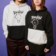 「ボボボーボ・ボーボボ プルコギパーカー（首領パッチVer.）」「ボボボーボ・ボーボボ プルコギパーカー ツートーン（ブラック）」の着用イメージ。