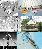 東京ドームシティアトラクションズ「敗北を知りたい…遊園地でドリアンとバトル！」。上からピクシーカップ、ヴィーナスラグーン、サンダードルフィン。