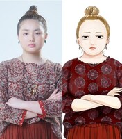 左から箭内夢菜扮する萌、萌のイラスト。