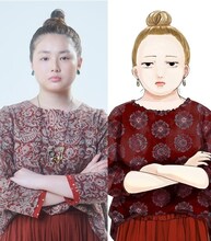 左から箭内夢菜扮する萌、萌のイラスト。