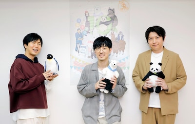 「アニメ『しろくまカフェ』10周年記念配信イベント」より。左からペンギンさん役の神谷浩史、シロクマくん役の櫻井孝宏、ラマさん役の小野大輔。