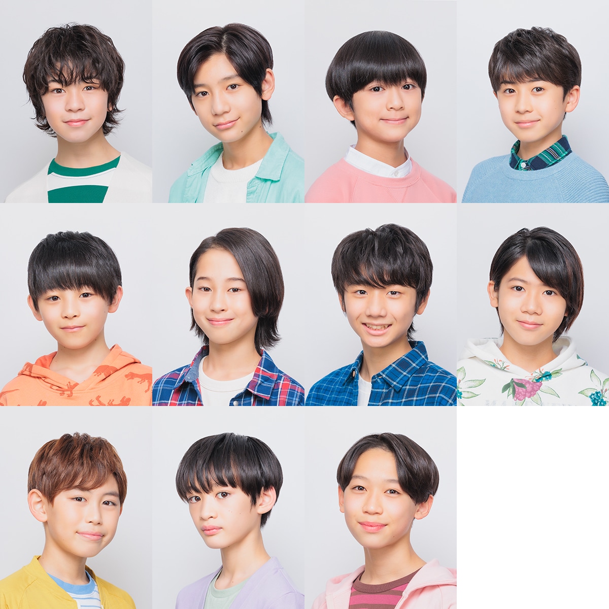ジャニーズJr.のメンバー。上段左から、田仲陽成、寺澤小十侑、佐久間玲駈、松浦銀志、中段左から、三村航輝、上原剣心、羽村仁成、鮫島令、下段左から、鈴木瑛朝、壹岐碧、末永光。