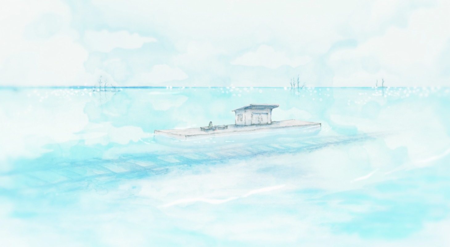 映画「やがて海へと届く」アニメーションパートのイラスト。