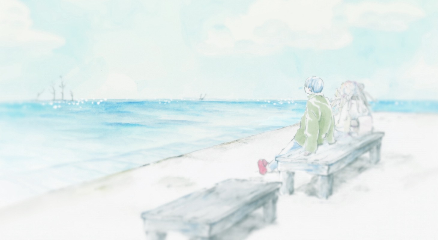 映画「やがて海へと届く」アニメーションパートのイラスト。