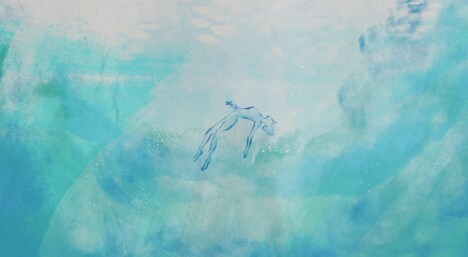 映画「やがて海へと届く」アニメーションパートのイラスト。