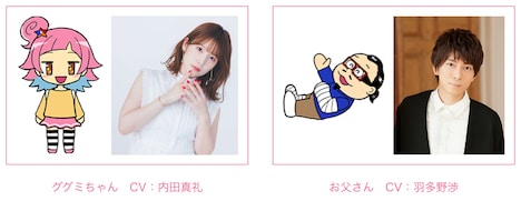 ググミちゃん役の内田真礼と、お父さん役の羽多野渉。