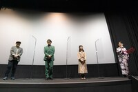 TVアニメ「であいもん」先行上映会の様子。左から追崎史敏監督、島崎信長、結木梢、大原さやか。