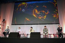 アニメ「鬼滅の刃」ステージの様子。左から下野紘、鬼頭明里、花江夏樹、松岡禎丞、小西克幸。