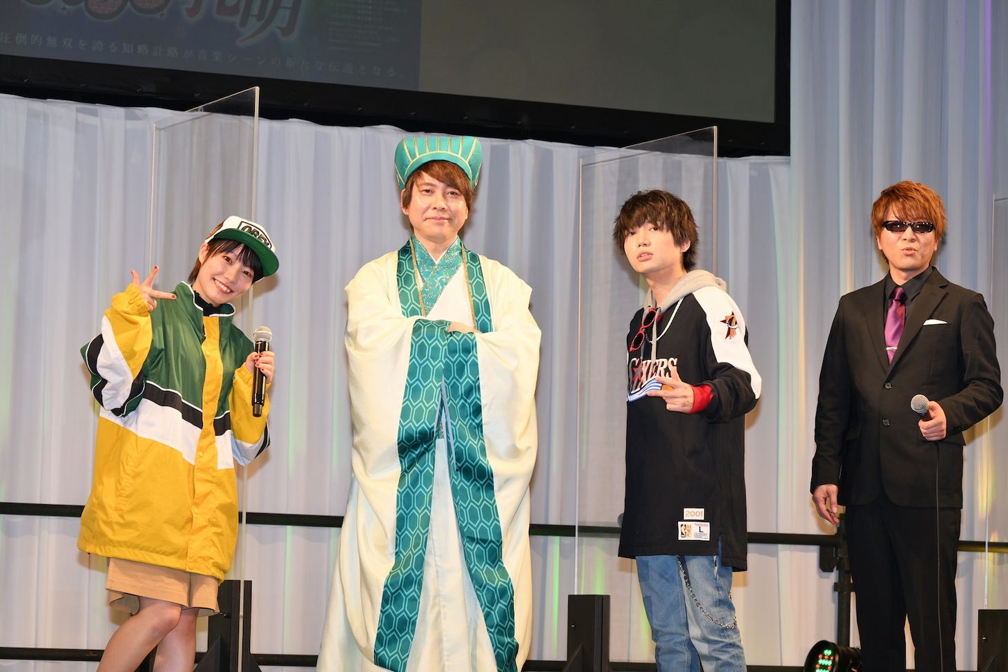 左から本渡楓、置鮎龍太郎、千葉翔也、福島潤。