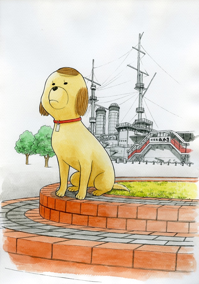 小田扉「横須賀こずえ」第1巻表紙絵原画」。横須賀市内での取材地は三笠公園。2019年作家蔵。