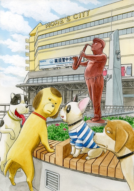 小田扉「横須賀こずえ」第5話カラー原稿。横須賀市内での取材地は京浜急行線 横須賀中央駅前Yデッキ。2019年作家蔵。