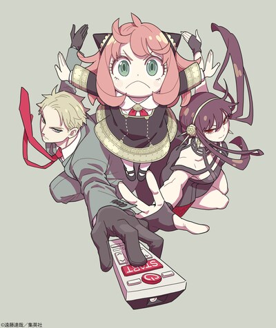 TVアニメ「SPY×FAMILY」遠藤達哉描き下ろしの“初回放送お祝いイラスト”。