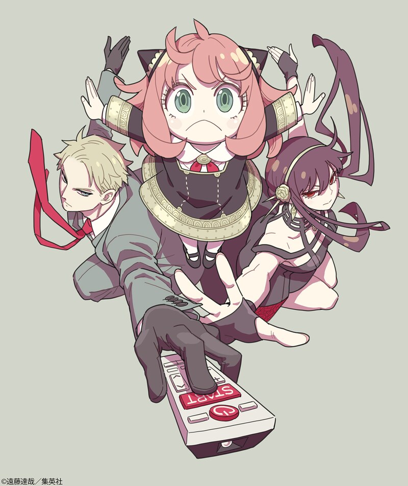 TVアニメ「SPY×FAMILY」遠藤達哉描き下ろしの“初回放送お祝いイラスト”。