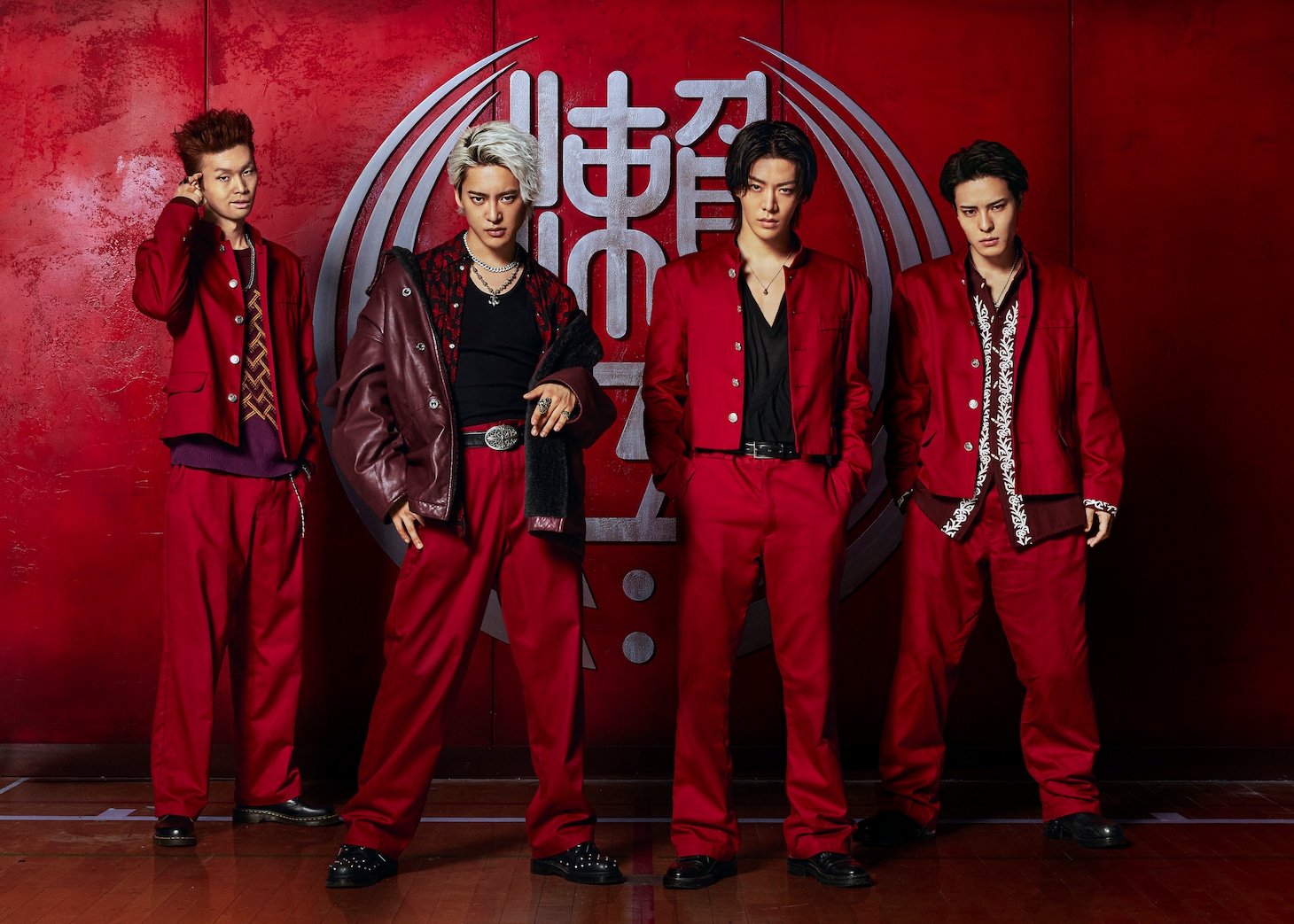 瀬ノ門工業高校チームビジュアル。左から永沼伊久也演じるサボテン、三山凌輝演じる天下井公平、中本悠太演じる須嵜亮、比嘉涼樹演じる津田沼。