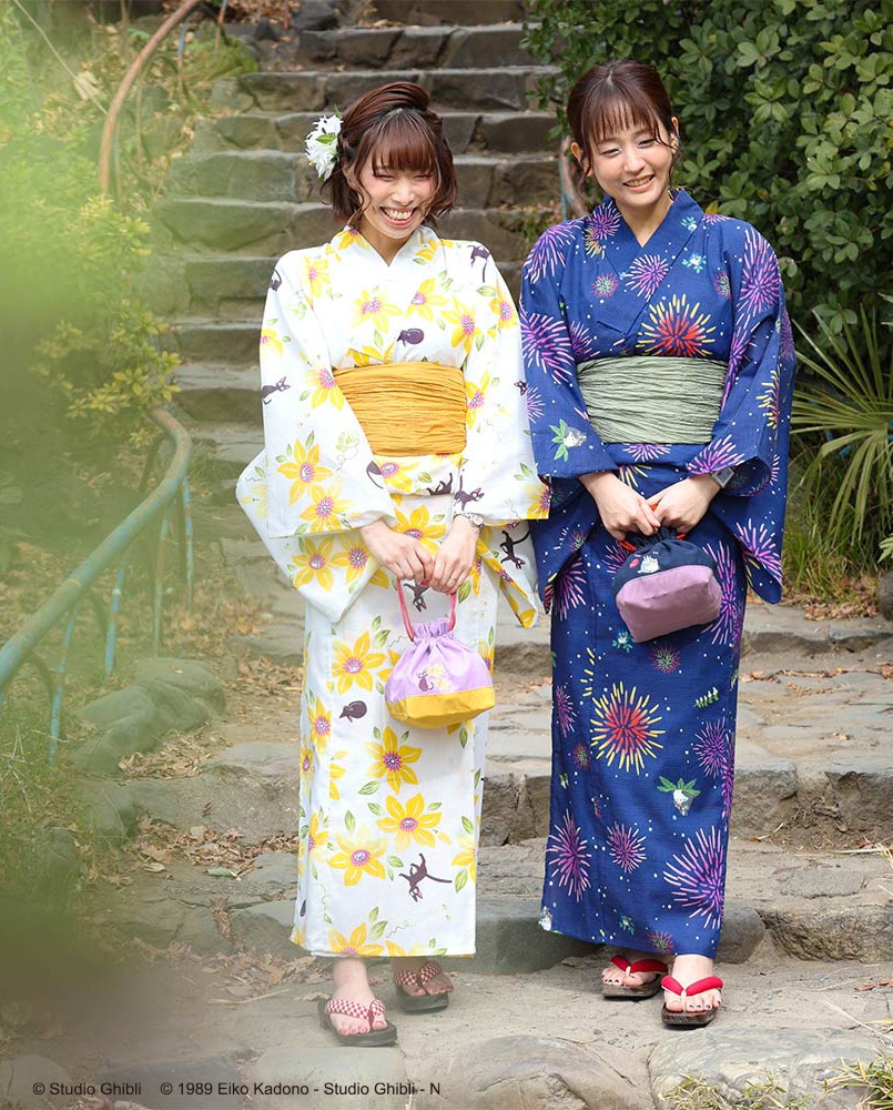 「となりのトトロ」と「魔女の宅急便」をモチーフにした浴衣。