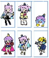 「アクリルぷにるランド」の下絵。アクリルスタンドは6種を予定している。また画像は制作中のためモザイク処理が施されたもの。