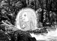 「水木しげるの妖怪 百鬼夜行展～お化けたちはこうして生まれた～」の展示作品より、「アマビエ」。 (c)水木プロダクション