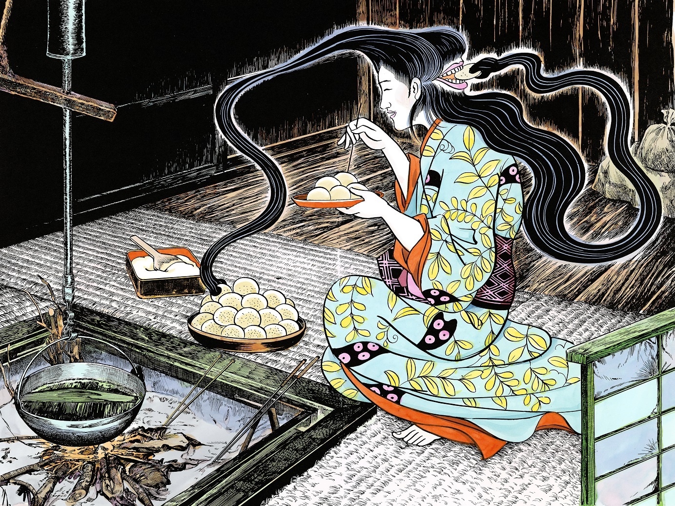 「水木しげるの妖怪 百鬼夜行展～お化けたちはこうして生まれた～」の展示作品より、「二口女」。 (c)水木プロダクション