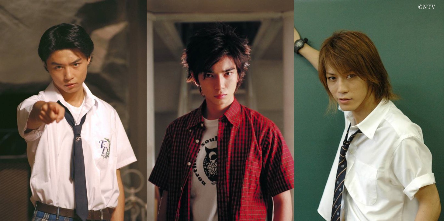 左から初代金田一一役の堂本剛、2代目の松本潤、3代目の亀梨和也。(c)NTV