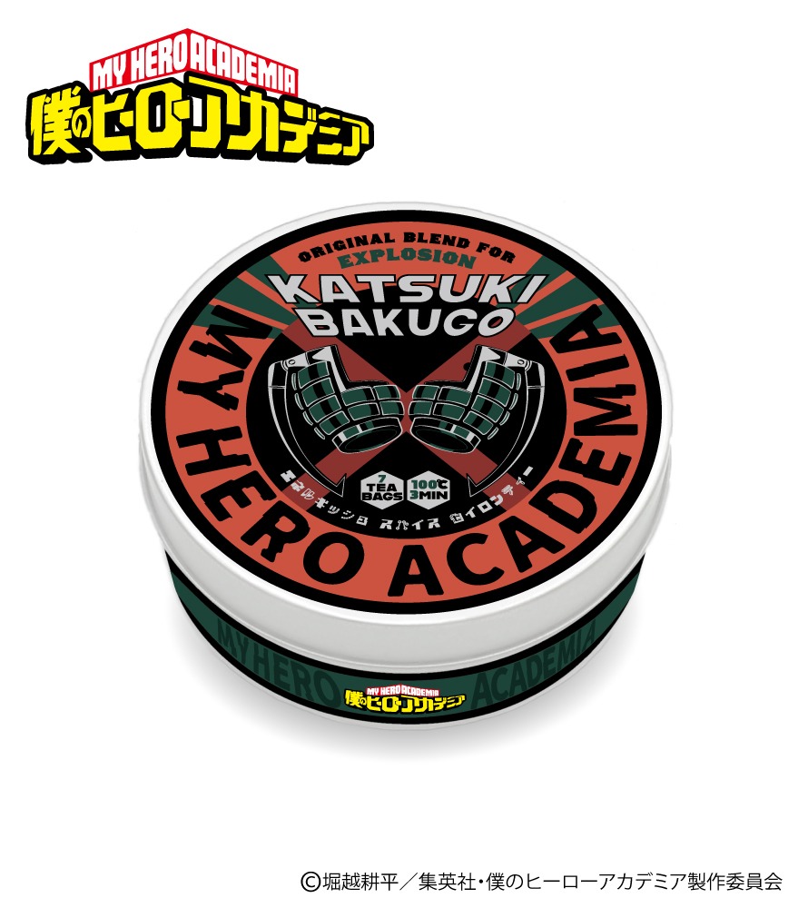 「僕のヒーローアカデミア」ブレンドティーより、「爆豪勝己」の缶パッケージ。